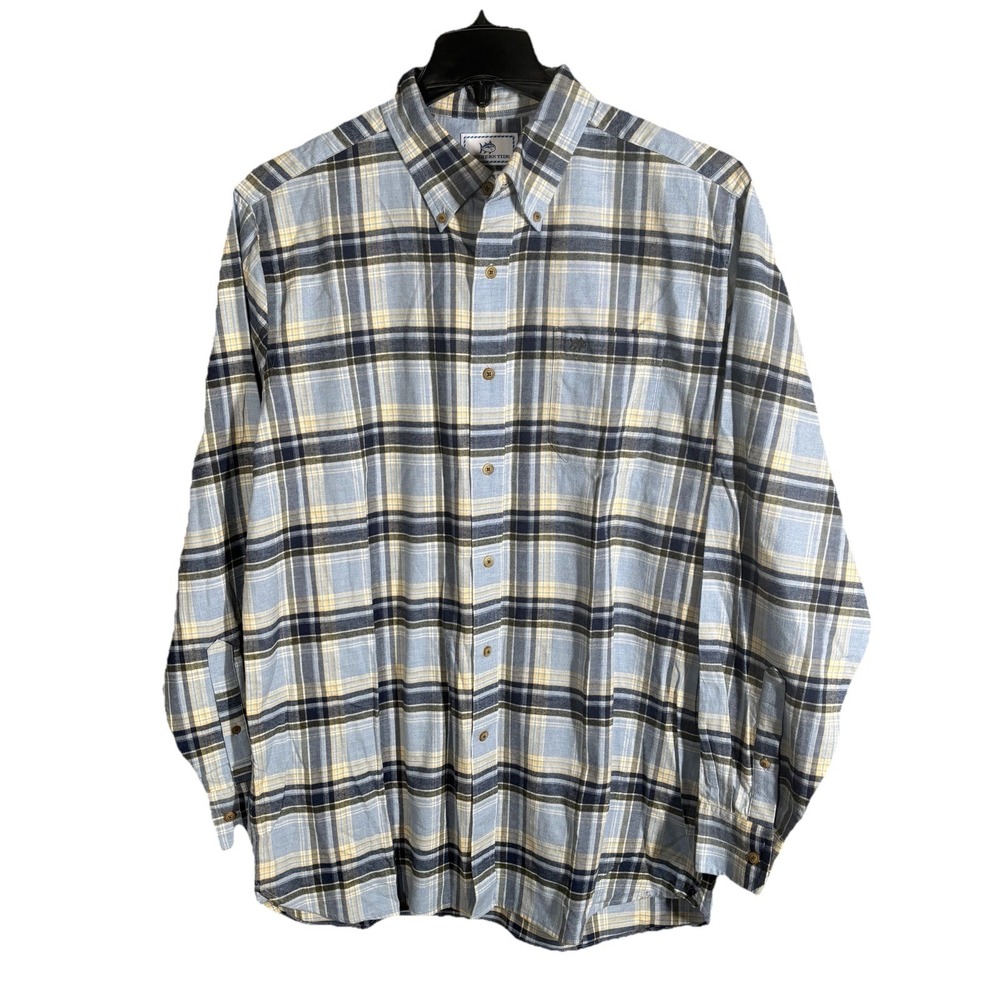 Southern Tide Flannel Shirt Men's Large Blue Plaid Soft Long Sleeve Cozy